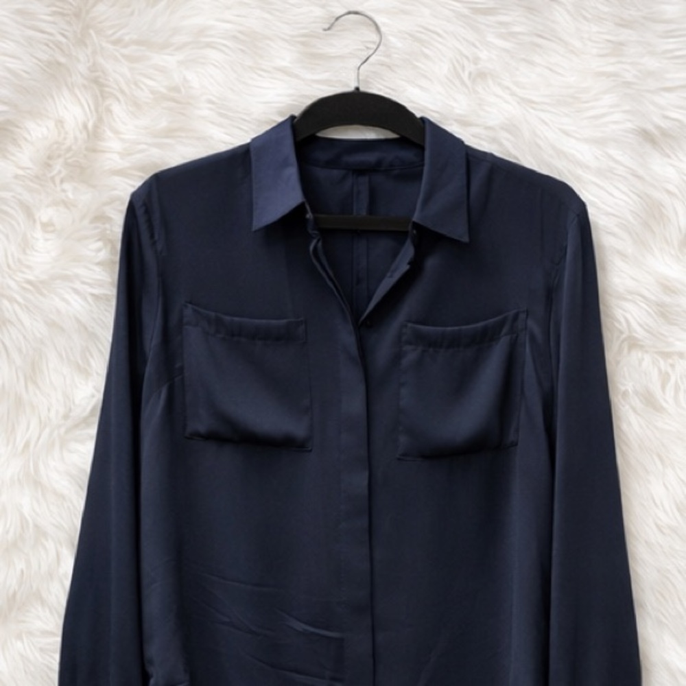 J.Crew Navy Blue Silk Blouse – Size 8